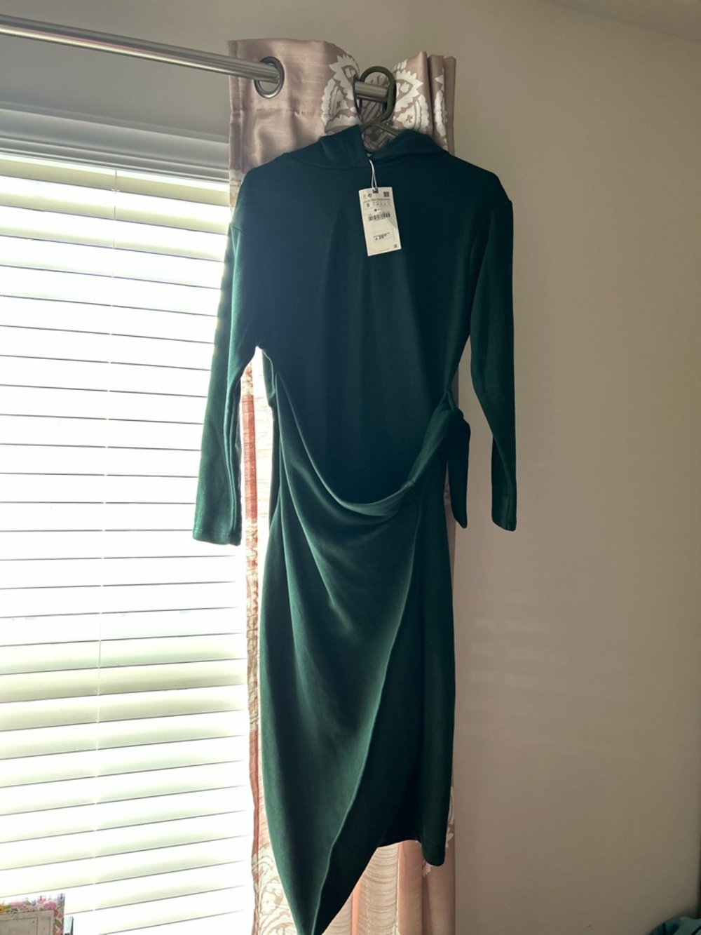 Zara Hunter Green Long Sleeve Draped Midi Hoodie Dress